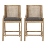 Upholstered Counter Stool with Cane Webbing Backrest, Set of 2 - Counter Stools