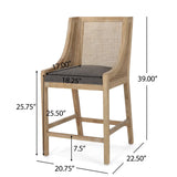 Upholstered Counter Stool with Cane Webbing Backrest, Set of 2 - Counter Stools