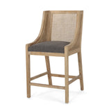 Upholstered Counter Stool with Cane Webbing Backrest, Set of 2 - Counter Stools
