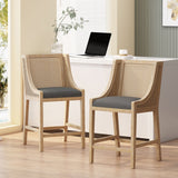 Upholstered Counter Stool with Cane Webbing Backrest, Set of 2 - Counter Stools