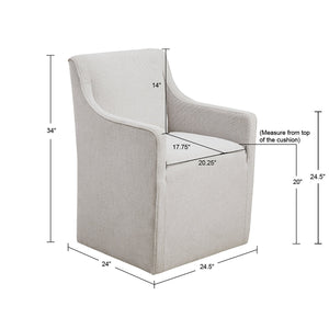 Upholstered Dining Chair with Casters and Padded Arms