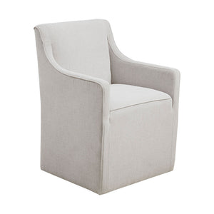 Upholstered Dining Chair with Casters and Padded Arms