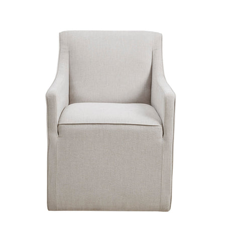 Upholstered Dining Chair with Casters, Padded Back, Seat and Arms - Dining Chairs