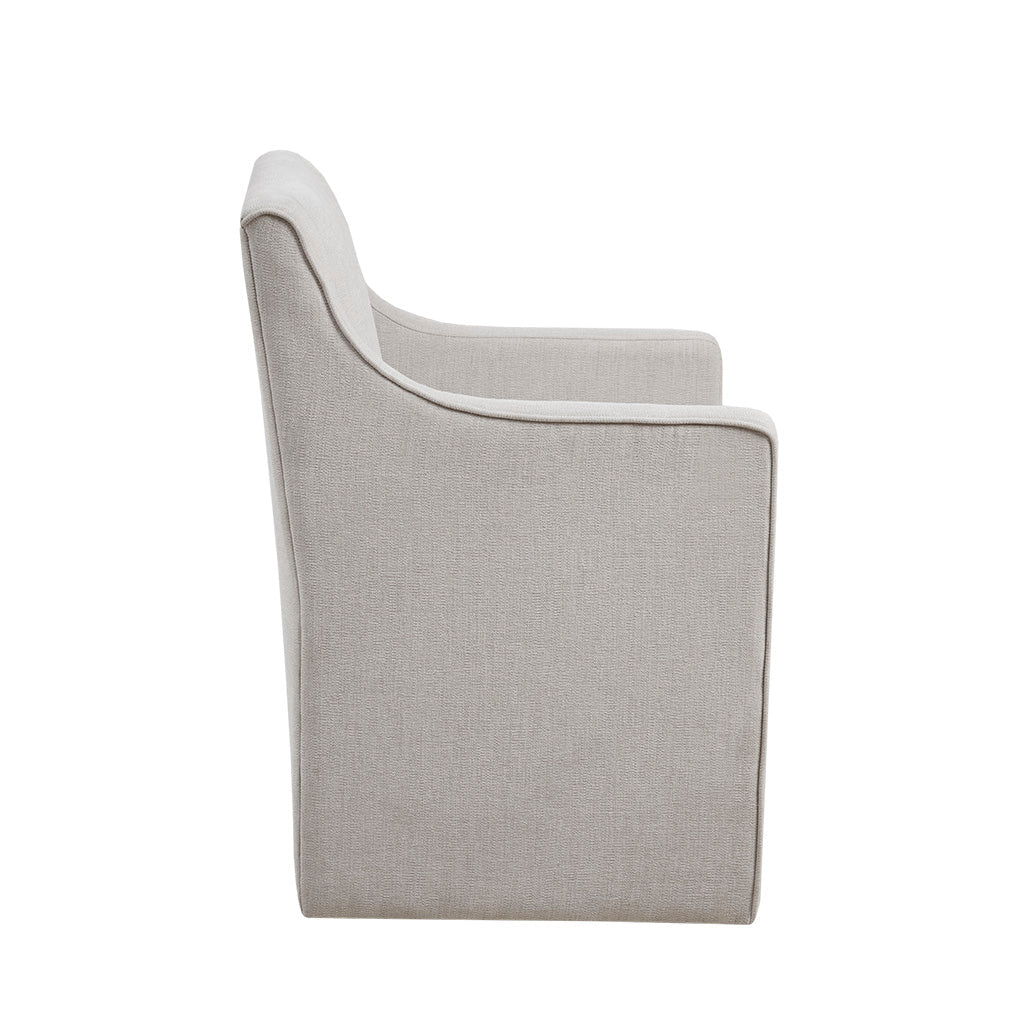 Upholstered Dining Chair with Casters, Padded Back, Seat and Arms - Dining Chairs