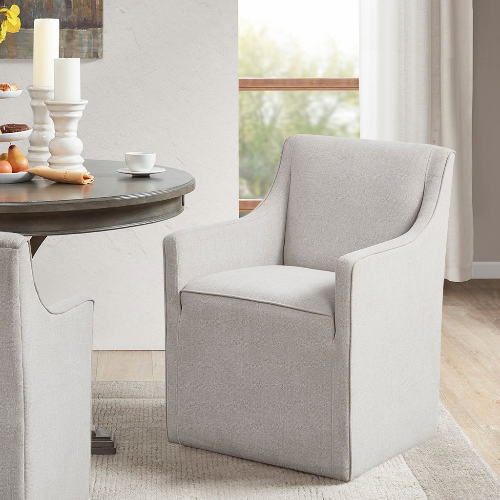 Upholstered Dining Chair with Casters and Padded Backseat and Arms