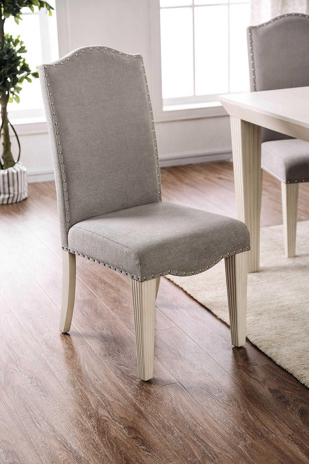Upholstered Dining Chair with Nailhead Trim and Camel Back - Set of 2