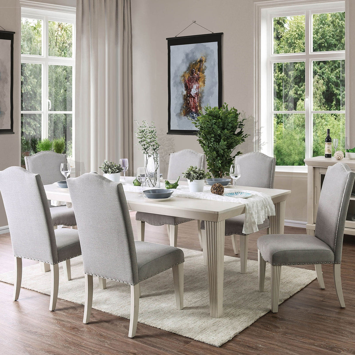 Upholstered Dining Chair with Nailhead Trim and Camel Back, Set of 2 - Dining Chairs