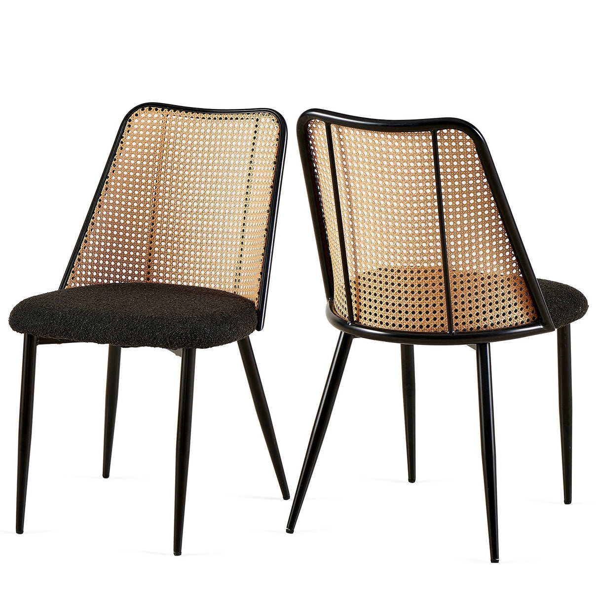 Upholstered Dining Chair with Natural Cane Back and Metal Legs, Set of 2 - Dining Chairs