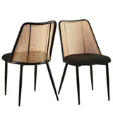 Upholstered Dining Chair with Natural Cane Back and Metal Legs, Set of 2 - Dining Chairs