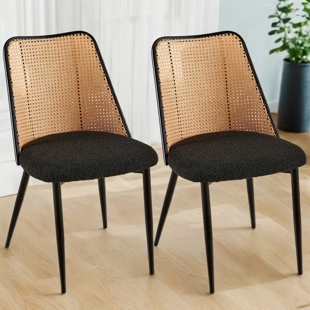 Upholstered Dining Chair with Natural Cane Back and Metal Legs, Set of 2 - Dining Chairs
