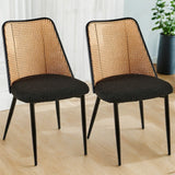Upholstered Dining Chair with Natural Cane Back and Metal Legs, Set of 2 - Dining Chairs