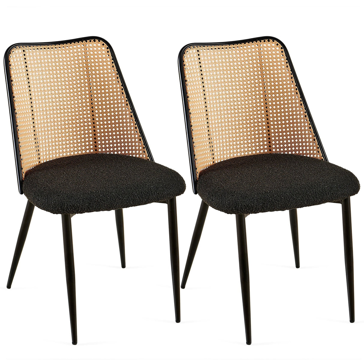 Upholstered Dining Chair with Natural Cane Back and Metal Legs, Set of 2 - Dining Chairs