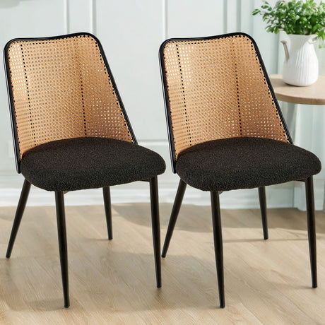 Upholstered Dining Chair with Natural Cane Back and Metal Legs, Set of 2 - Dining Chairs