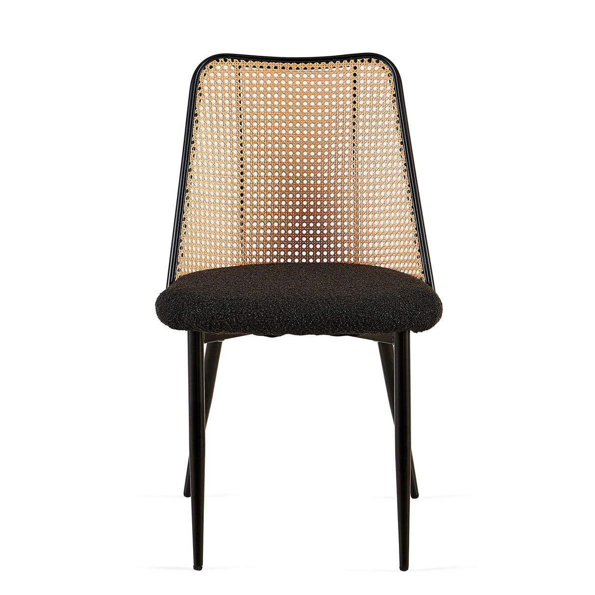 Upholstered Dining Chair with Natural Cane Back and Metal Legs, Set of 2 - Dining Chairs