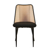 Upholstered Dining Chair with Natural Cane Back and Metal Legs, Set of 2 - Dining Chairs