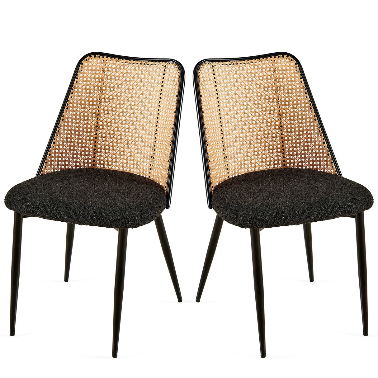 Upholstered Dining Chair with Natural Cane Back and Metal Legs, Set of 2 - Dining Chairs