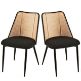 Upholstered Dining Chair with Natural Cane Back and Metal Legs, Set of 2 - Dining Chairs