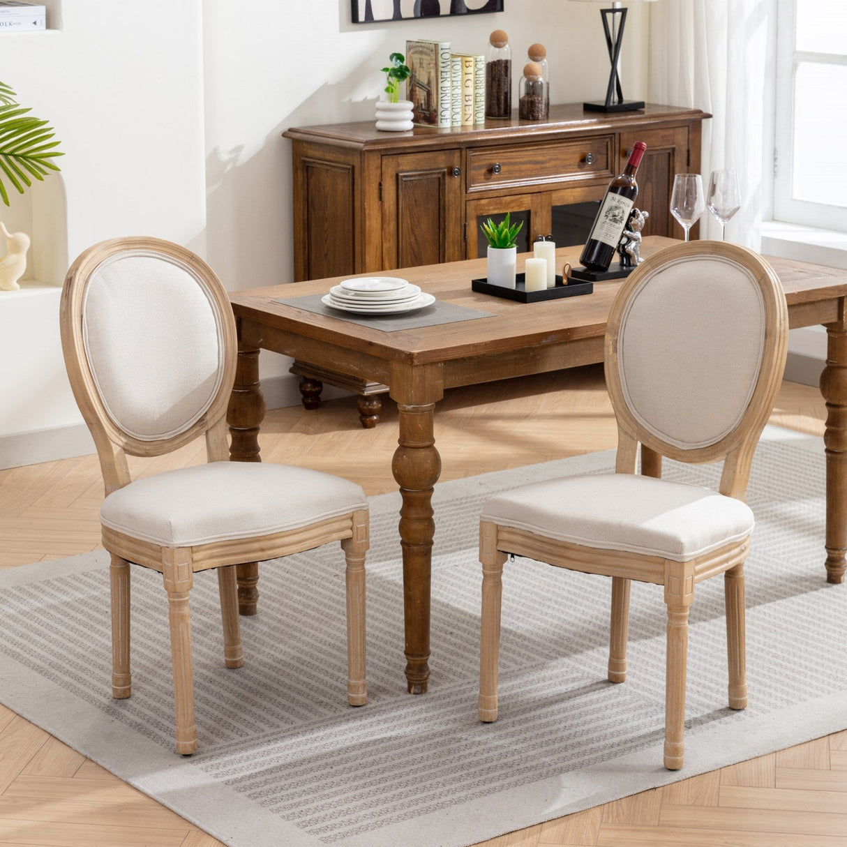 Upholstered Dining Chair with Round Back and Solid Wood Frame, Set of 2 - Dining Chairs