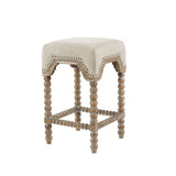 Upholstered Square Counter Stool with Nailhead Trim, Turned Legs and Footrest - Counter Stools