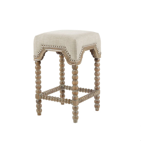 Upholstered Square Counter Stool with Nailhead Trim, Turned Legs and Footrest - Counter Stools