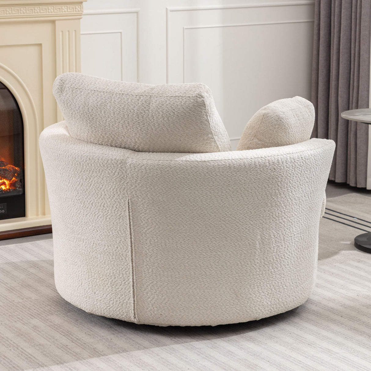 Upholstered Swivel Barrel Chair with 3 Pillows and Curved Backrest - Accent Chairs