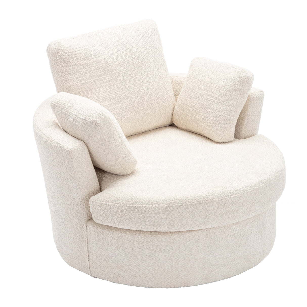 Upholstered Swivel Barrel Chair with 3 Pillows and Curved Backrest - Accent Chairs