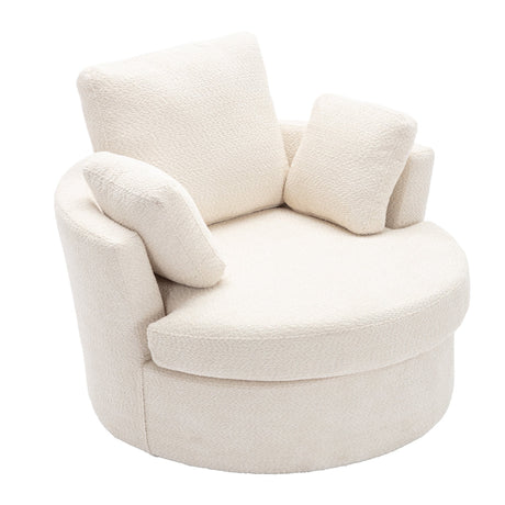 Upholstered Swivel Barrel Chair with 3 Pillows and Curved Backrest - Accent Chairs