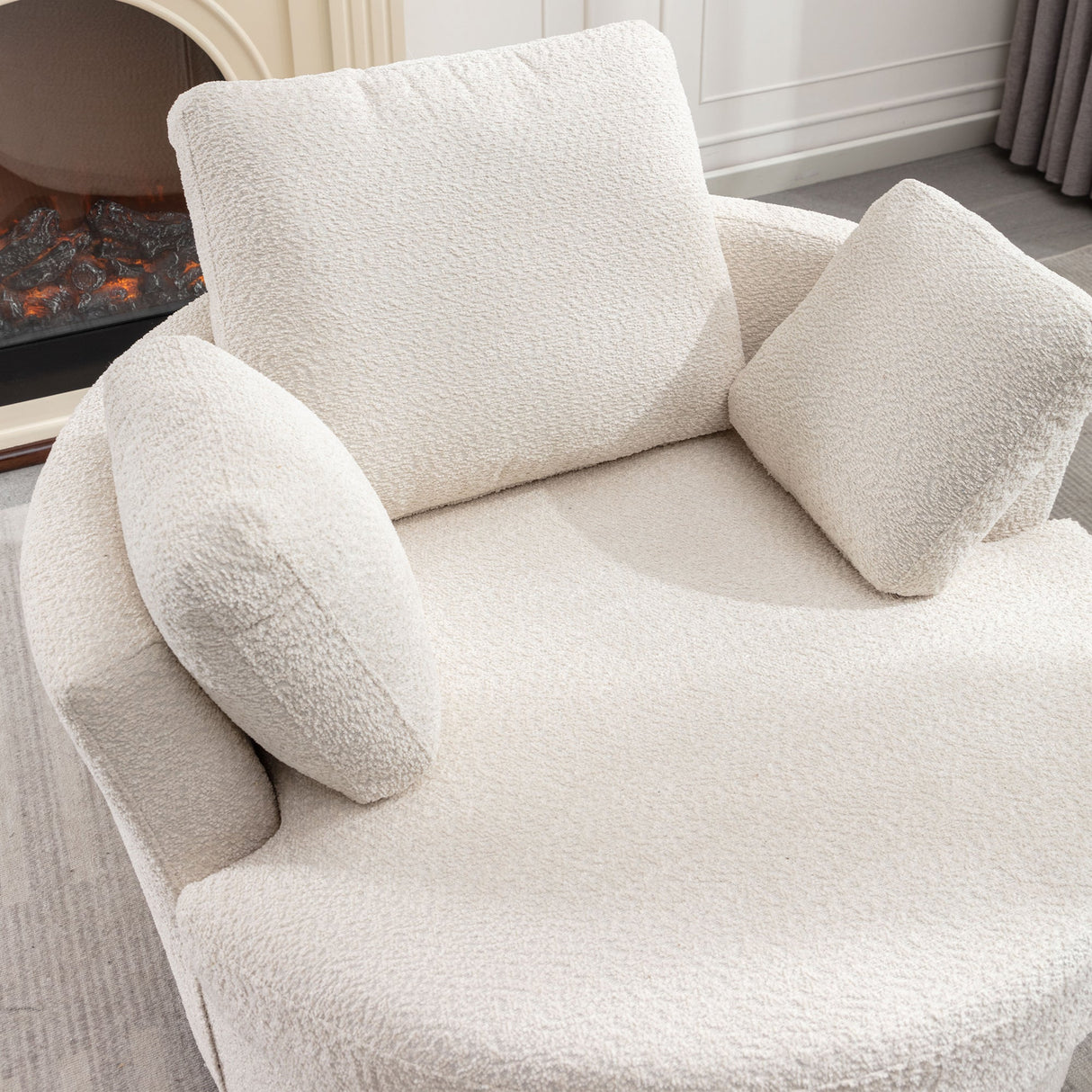 Upholstered Swivel Barrel Chair with 3 Pillows and Curved Backrest - Accent Chairs