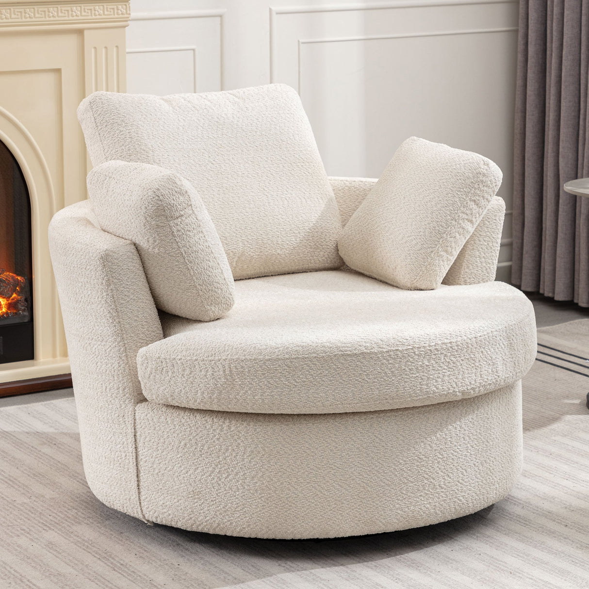 Upholstered Swivel Barrel Chair with 3 Pillows and Curved Backrest - Accent Chairs