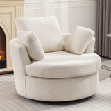 Upholstered Swivel Barrel Chair with 3 Pillows and Curved Backrest - Accent Chairs
