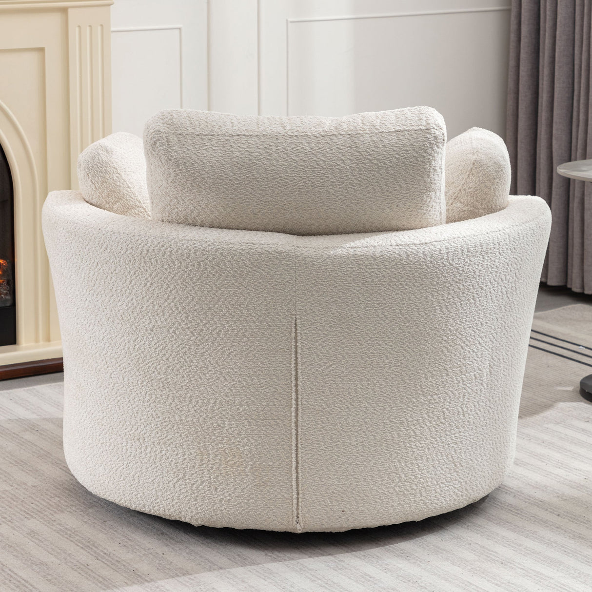 Upholstered Swivel Barrel Chair with 3 Pillows and Curved Backrest - Accent Chairs