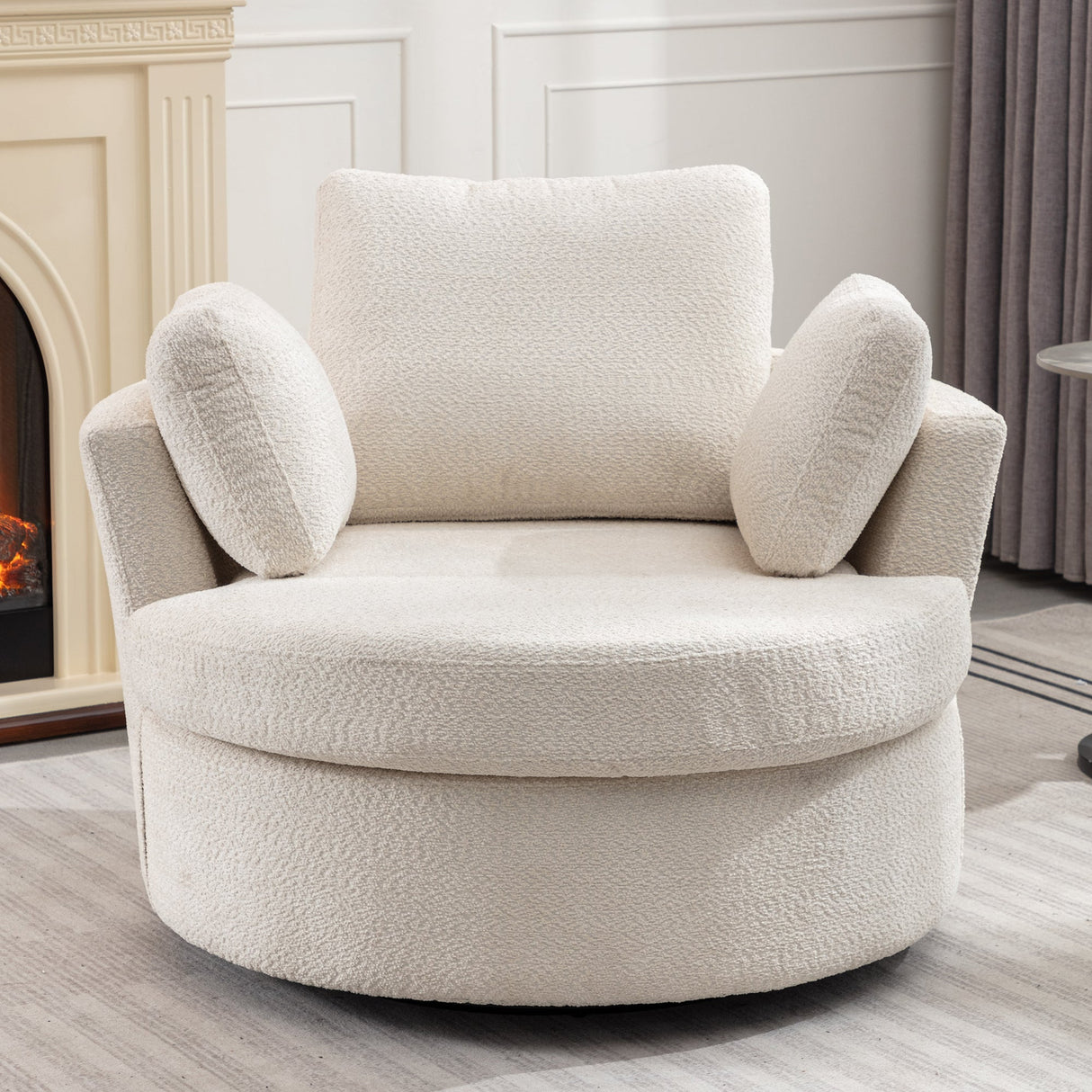 Upholstered Swivel Barrel Chair with 3 Pillows and Curved Backrest - Accent Chairs