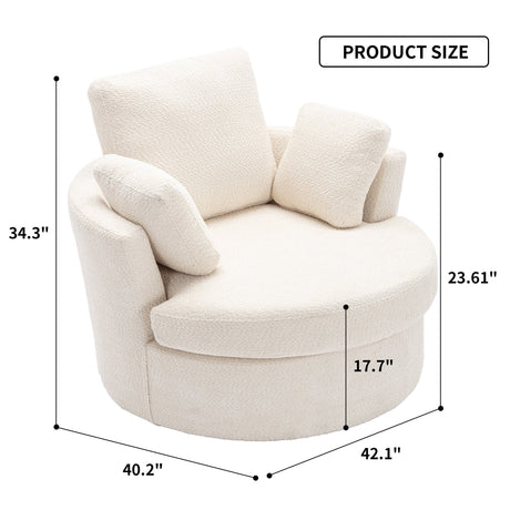 Upholstered Swivel Barrel Chair with 3 Pillows and Curved Backrest - Accent Chairs