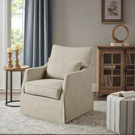 Upholstered Swivel Chair with Metal Base and Recessed Arms - Accent Chairs