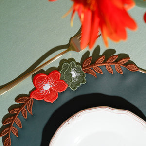 JASMINE DARK GREEN ROUND FAUX LEATHER PLACEMAT (Set Of 4)