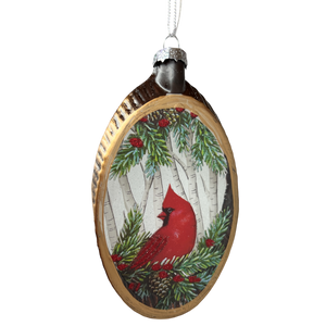 Glass Holiday Bird Design Ornament - Cardinal