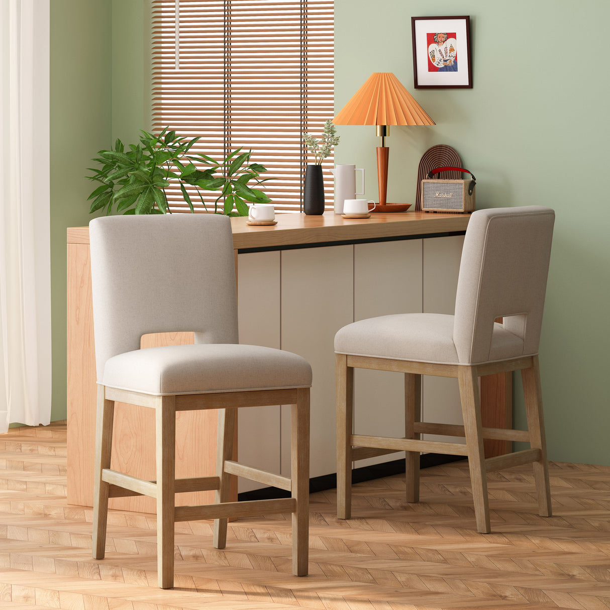27 Inch Counter Stools, Set of 2, Fabric
