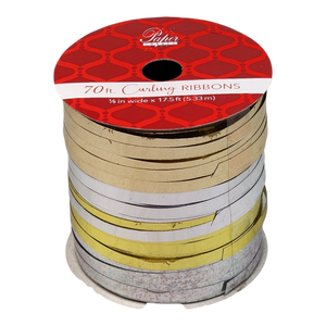 1/8 Inch Curling Ribbon - 4 Colors - 17.5 Feet Each - Platinum/Silver/Gold/Sparkle
