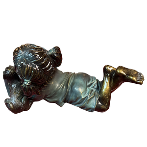 Girl and Pup Reading Figurine