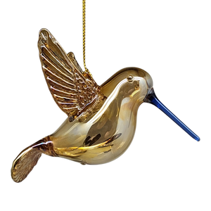 Gold Etched Glass Hummingbird Ornament - Golden