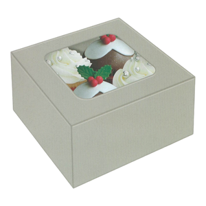 Bakery Box - 4 Cup Cakes or Cookies - Silver Foil
