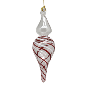 Candy Cane Stripe Blown Glass Ornament - Finial