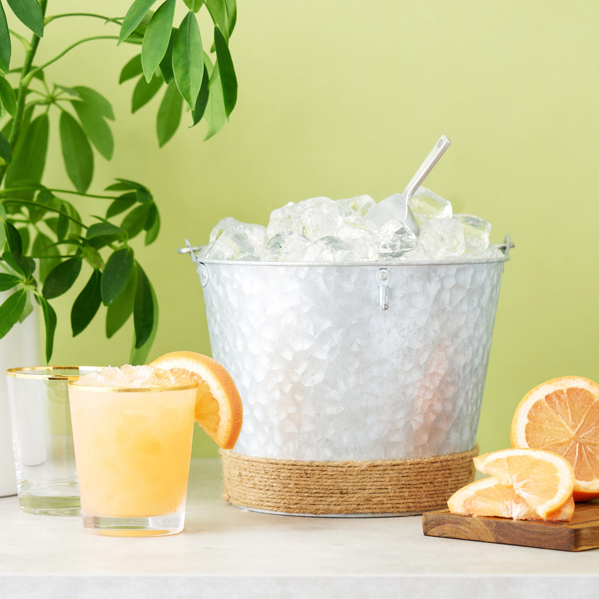 Jute wrapped galvanized ice bucket by twine