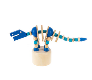Wood Push Puppet Dinosaur - Blue Brontosaur