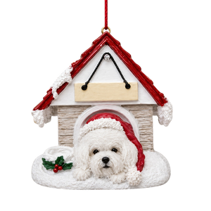 Ceramic Doghouse Ornament - Bichon