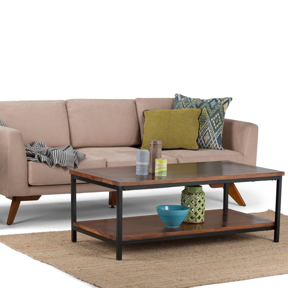 Skyler 48 Inch Wide Solid Mango Wood Coffee Table in Dark