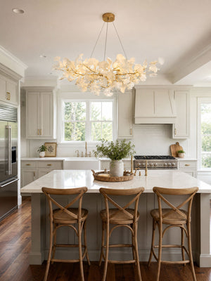 Porcelain Ginkgo Leaf Linear Chandelier with Flexible Branches | Dining Table Light