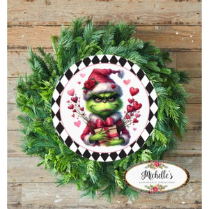 Valentine Green Monster Hearts Sign - Wreath Enhancement