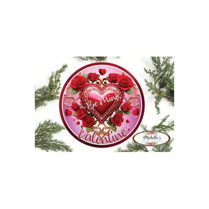 Valentine Red Roses Be Mine Round Sign - Wreath Enhancement