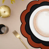 Serenity Black Orange Scalloped Faux Leather Placemats